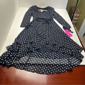 Betsey Johnson Long Sleeve Polka Dot CRAZY FOR DOTS WRAP DRESS Navy 8 NEW‎ *FLAW